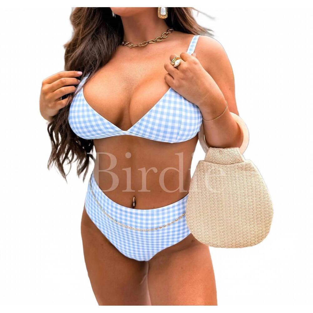 NEW BIRDIE two piece swimsuit set in blue gingham